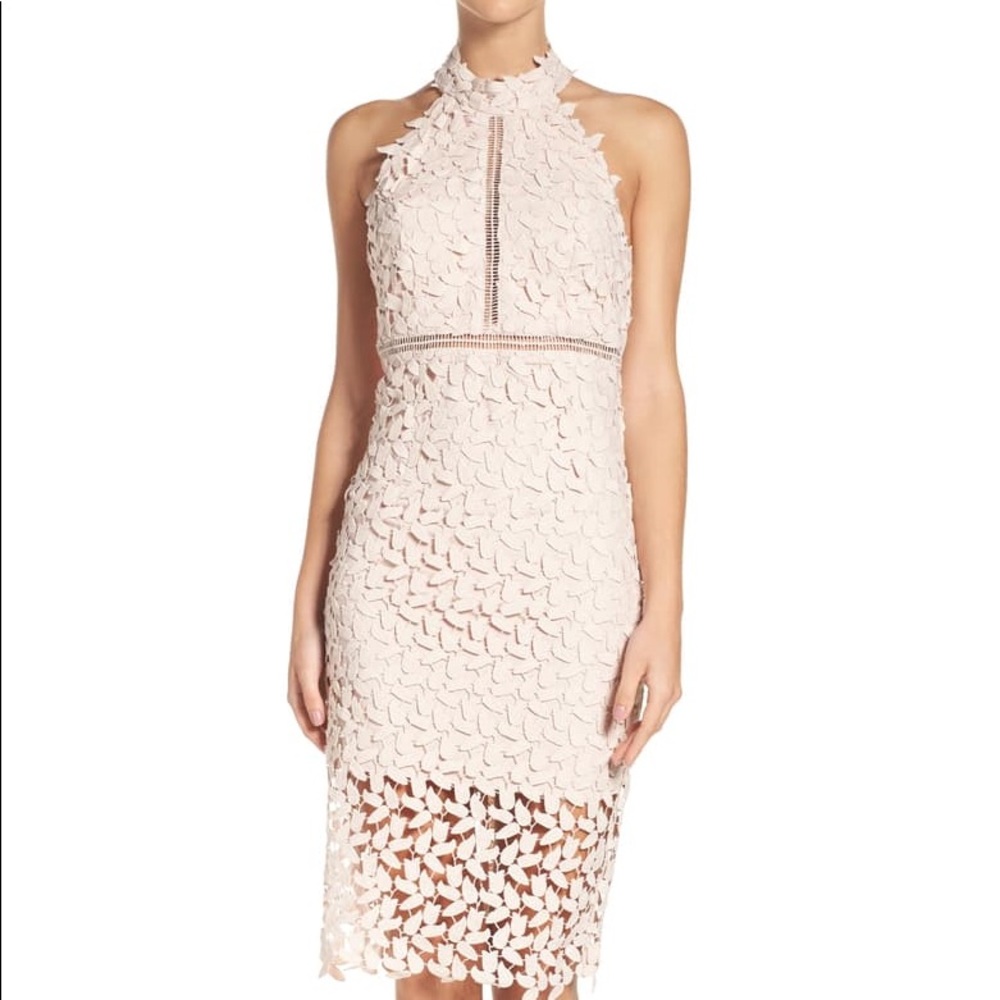 Bardot Gemma Blush Pink Lace Midi Dress
